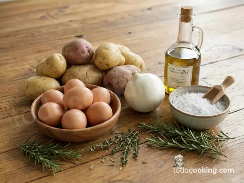 Tortilla de patatas en sartén ingredientes