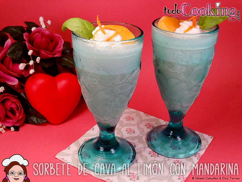 sorbete de cava al limón con mandarina