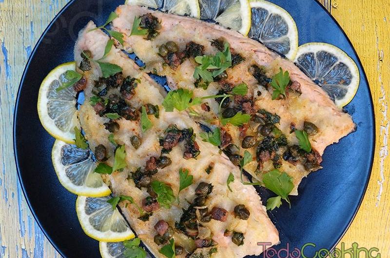 Trucha a la pescadora con salsa de anchoas del cantábrico