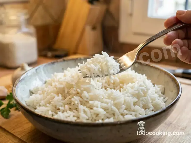 Arroz blanco suelto y en su punto, listo para servir