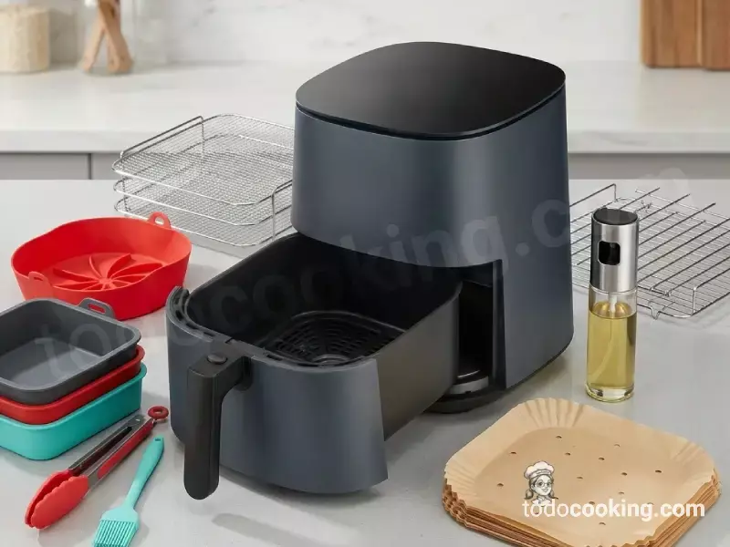 freidora de aire con accesorios