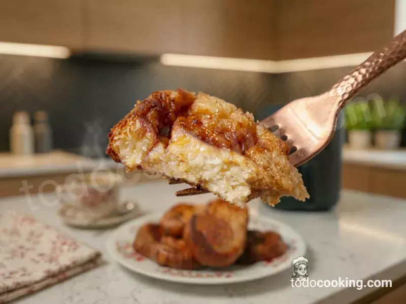 detalle del interior de una torrija casera esponjosa y empapada en leche