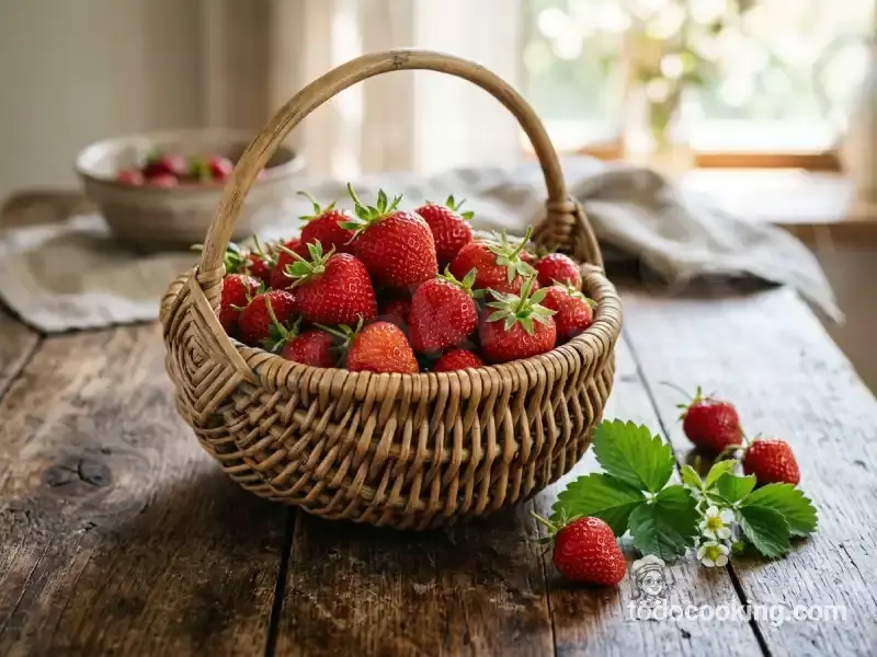 cesta de mimbre con fresas