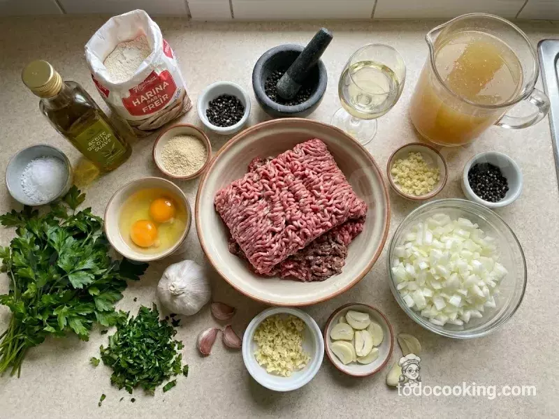 Ingredientes para las albondigas al vino blanco