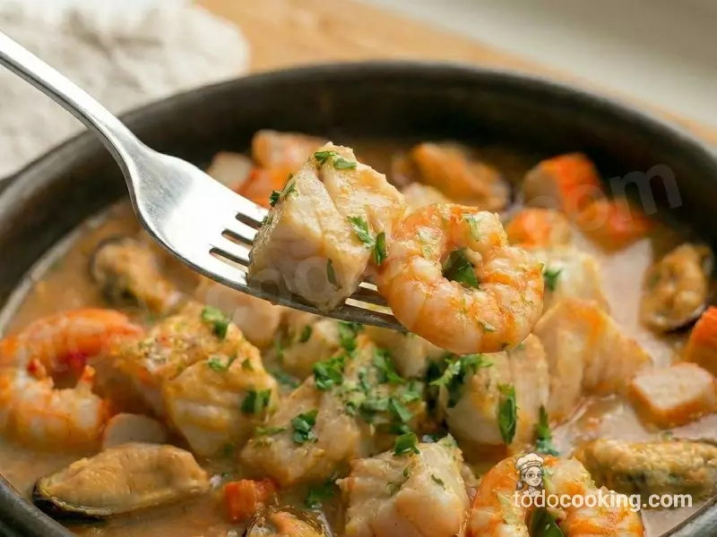 Merluza con Mejillones y Gambas a la Marinera