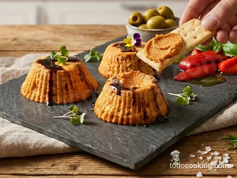 Pastelitos salados de atún y pimiento untadas en regañas