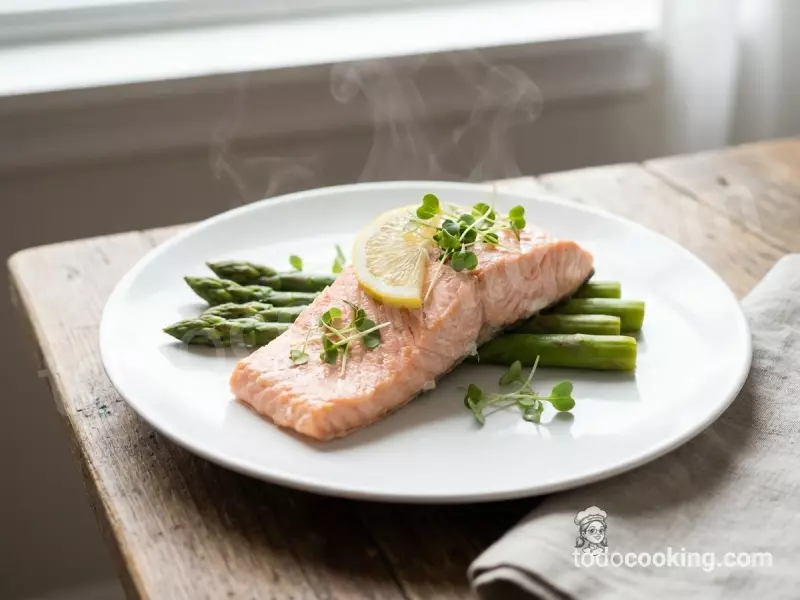 Salmón al vapor con espárragos