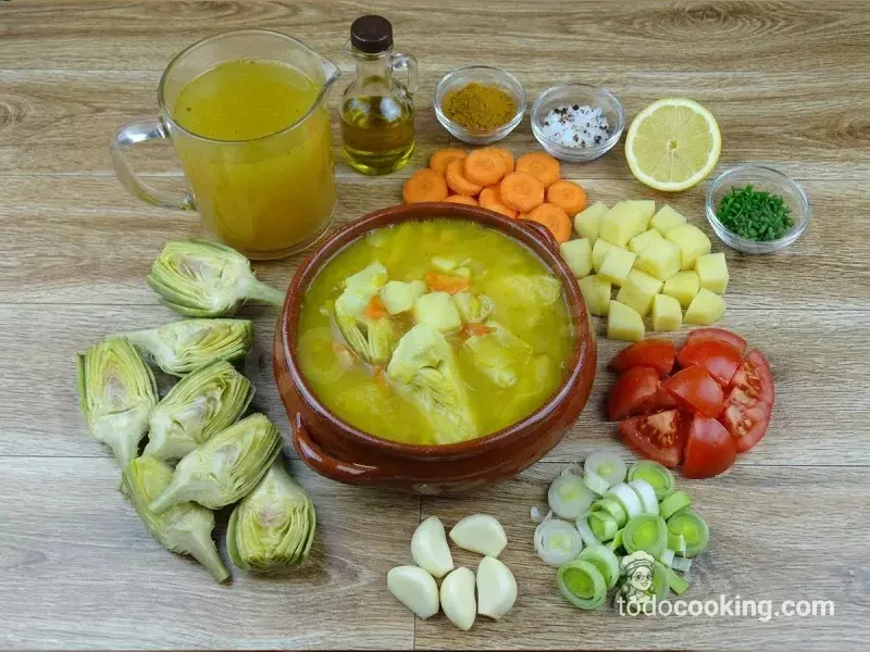 Sopa de alcachofas con curry ingredientes