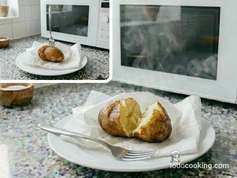Patatas cocinadas en el microondas tiernas por dentro para guarnición rápida