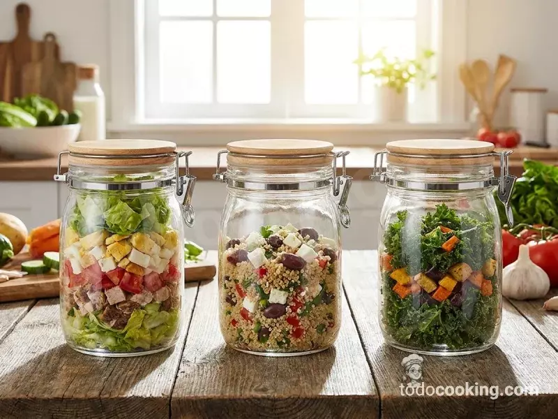 ensaladas en tarros de vidrio