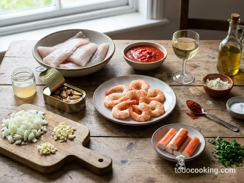 ingredientes Merluza con mejillones y gambas