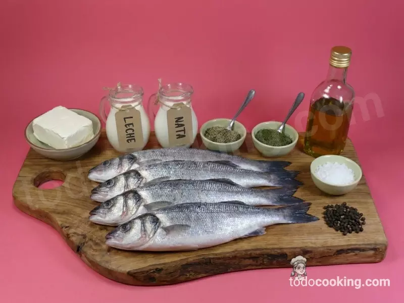 ingredientes lubina con salsa de queso a las hierbas