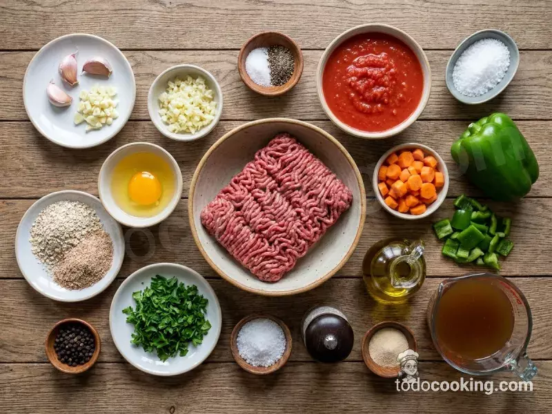 ingredientes para albóndigas de ternera con tomate al horno