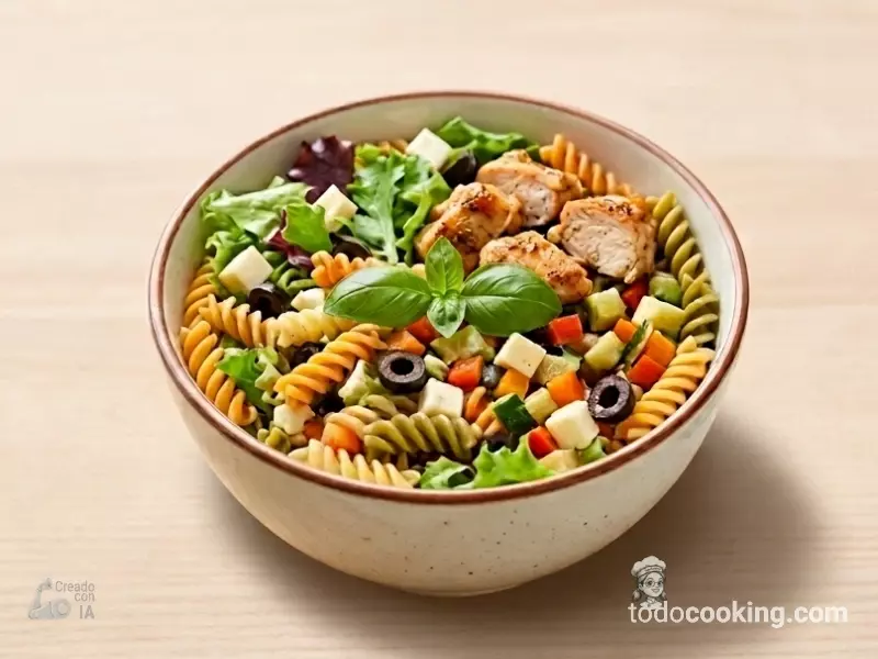 Ensalada de Pasta Tricolor con Pollo y Albahaca