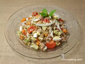 Ensalada de lentejas con aguacate vista general