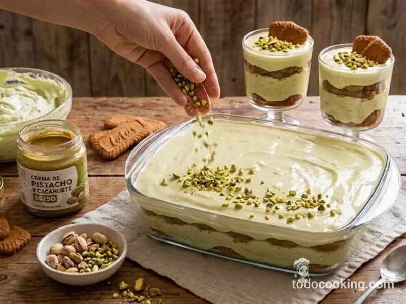 tiramisu de pistacho decorando