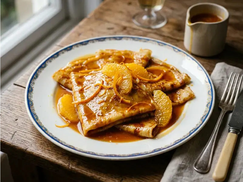Crêpe Suzette (con salsa de naranja y flambeo)