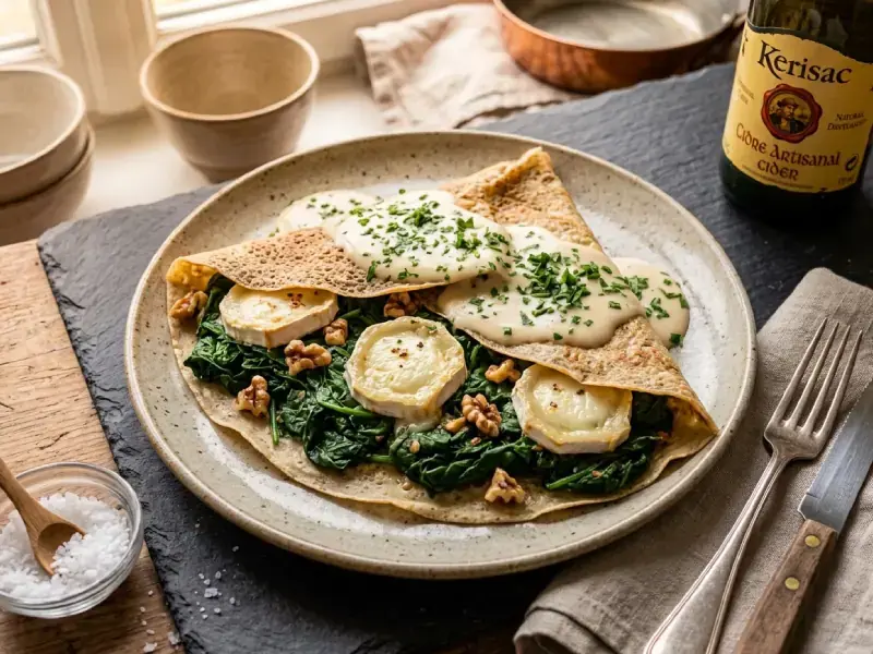 Crêpe de Espinacas, Queso de Cabra y Nueces