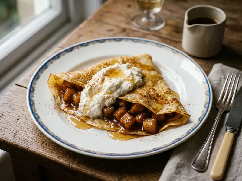 Crêpe de Manzana Asada, Canela y Requesón