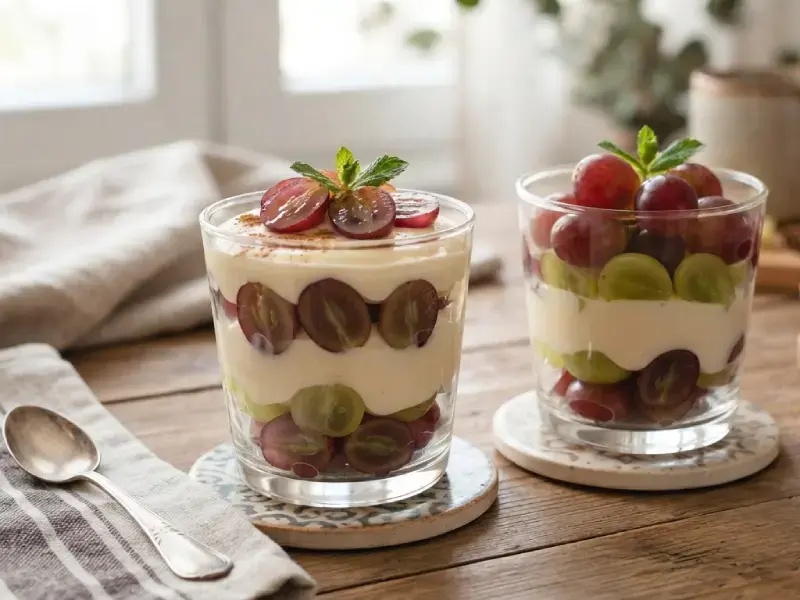 Vasitos cremosos de vainilla con uvas de temporada