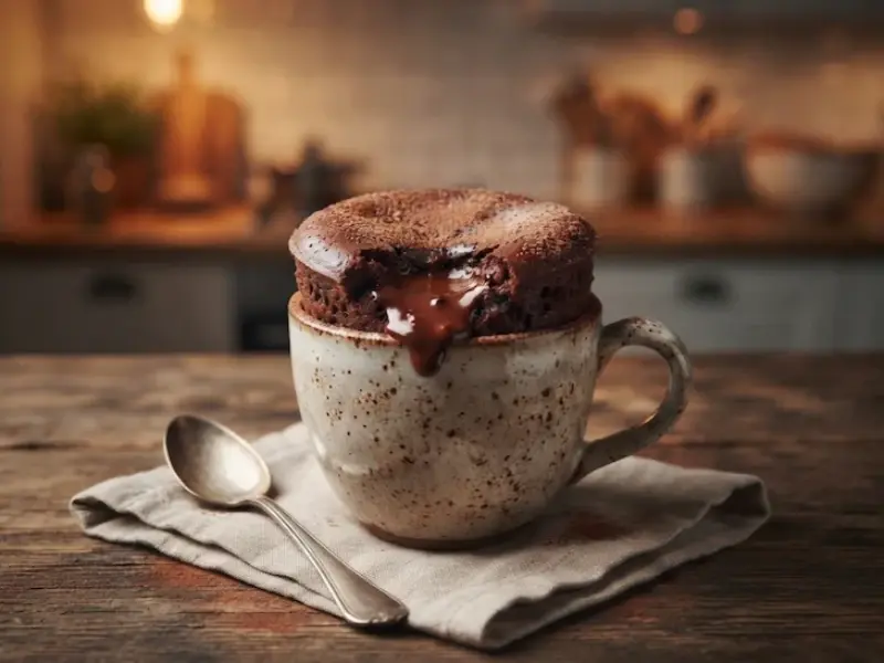Mug Cake de Chocolate con Corazón Fundido