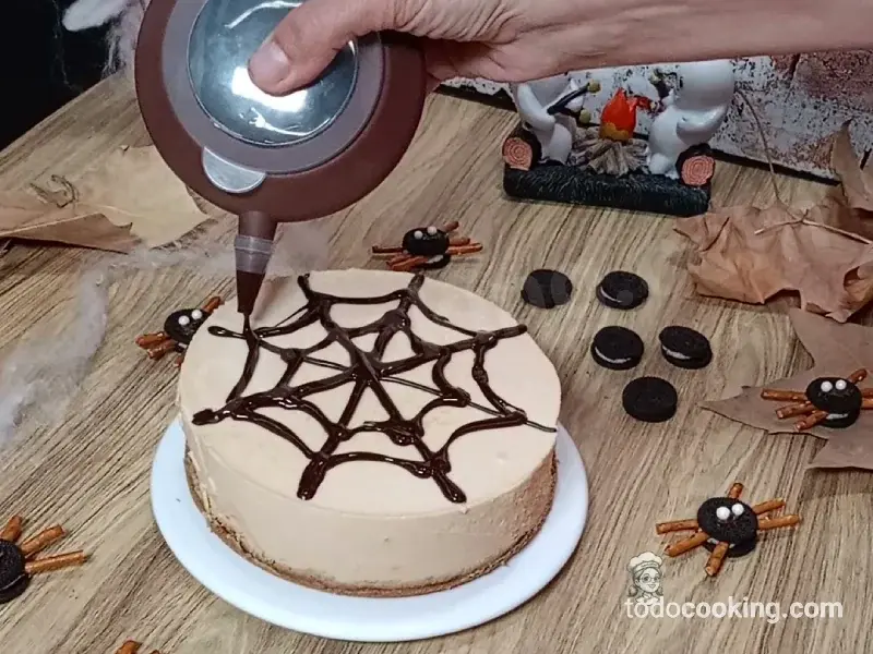 Tarta de queso y calabaza halloween sin horno decoracion chocolate negro