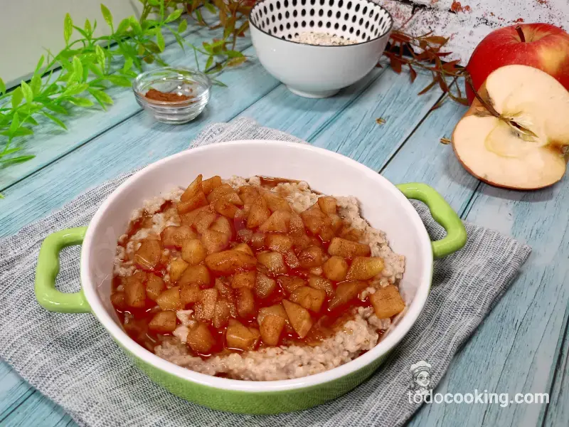 porridge avena con manzana y canela en microondas